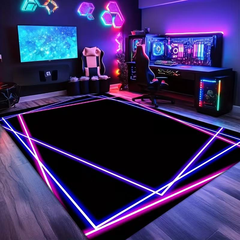 

Interwoven Neon Geometric Frame Game Controller Carpet Sports Style Rug Retro Area Carpet Holiday Decoration Carpet Area Carpet 40X60cm