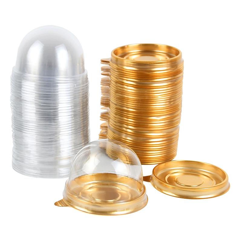 

50 шт. Мини прозрачный контейнер для торта, коробка, маффин, кекс, купол, кондитерская выпечка, упаковочные коробки, свадебные, для дня рождения, принадлежности для вечеринки, подарок 50PCS золотой