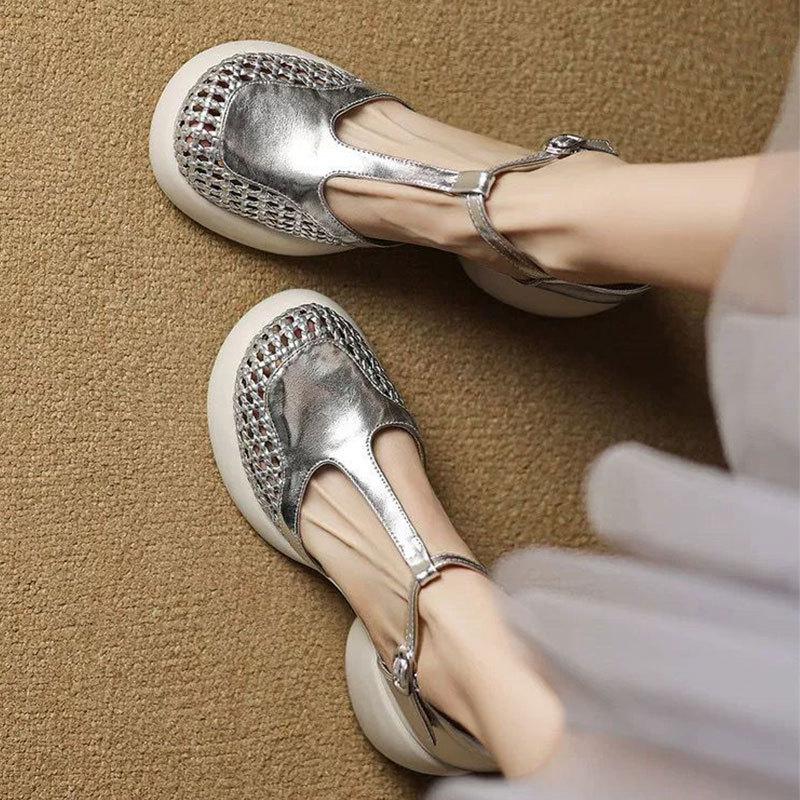 Huge Soft Leather Hollow Bag Head Sandals Women's 2025 Summer New Waterproof Table Thick Heel Thick Sole High Heel Roman Women's Shoes