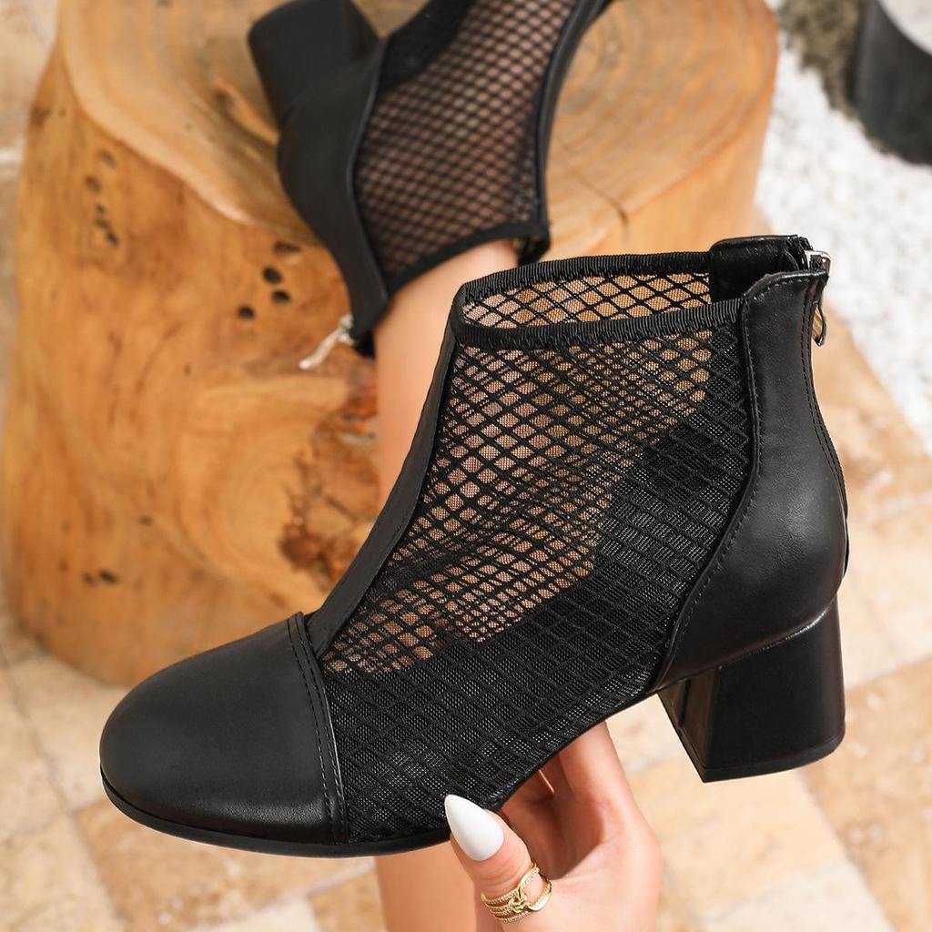 2026 Spring/Summer Women's Breathable Mesh Chunky Heel Ankle Boots - Comfortable & Fashionable Soft Sole Shoes