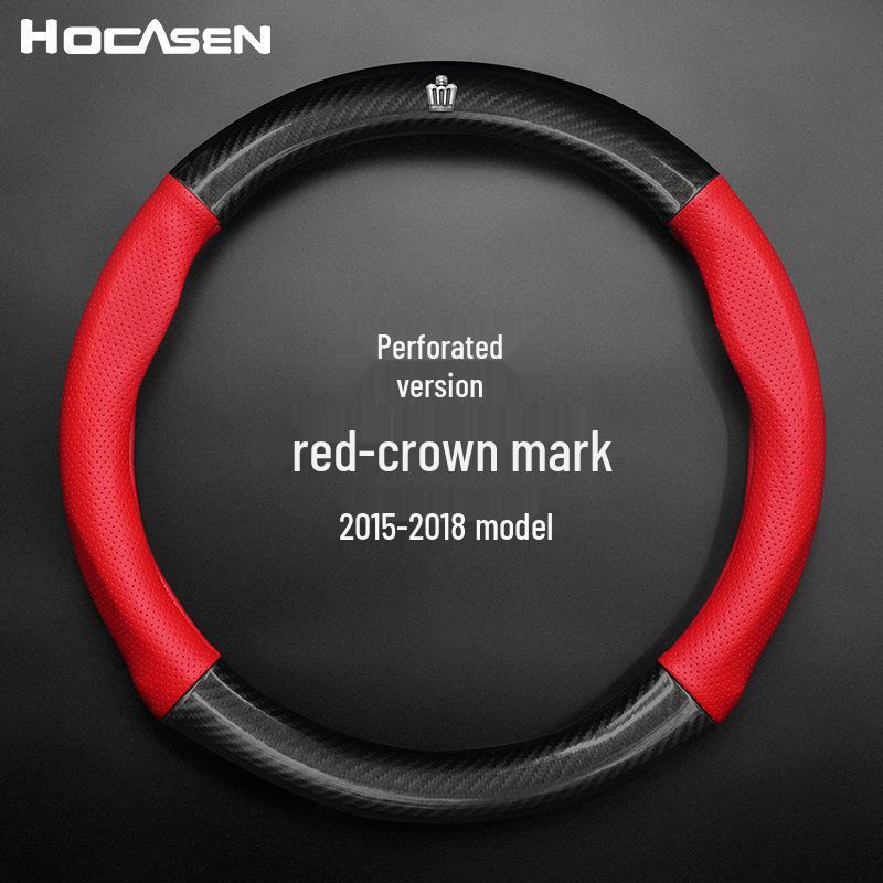 Compatible Genuine Leather Steering Wheel Cover for Crown Models (12th-14th Gen, 2005-2021) - Carbon Fiber Design