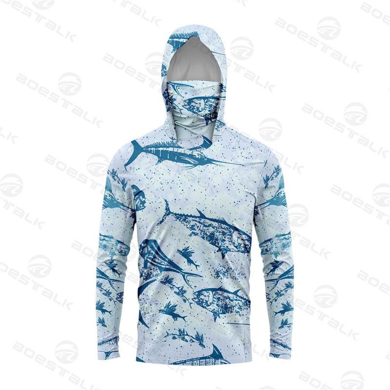 Mens Quick-Dry UV Protection Fishing Hoodie With Face Cover Lightweight Long Sleeve Outdoor Angling Summer Fall