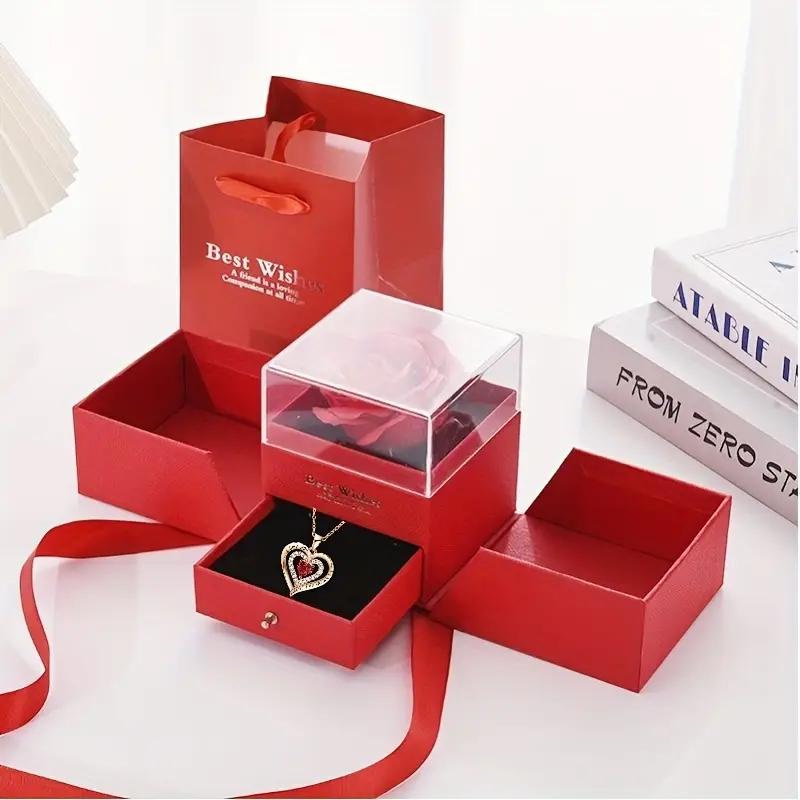 The creative double-door eternal rose jewelry box with a charming heart necklace is the perfect gift, Christmas, Jewelry Boxes