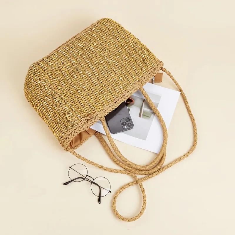 Summer New Paper Rope Hand-woven Straw Bag for Women  Seaside Holiday Beach Bag Bali Shopper Purse Handbag