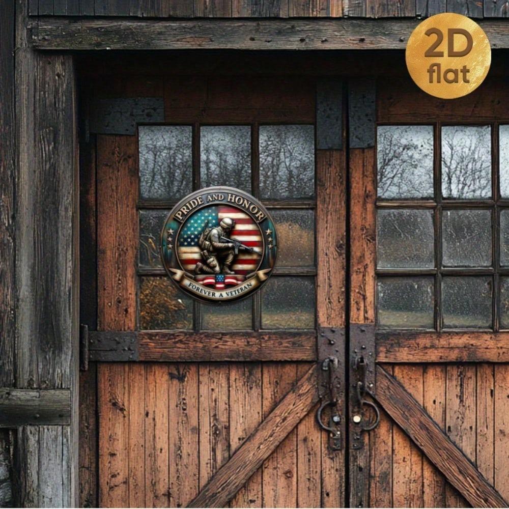 Patriotic Veterans Round Metal Sign American Flag Navy Design Wall Decor