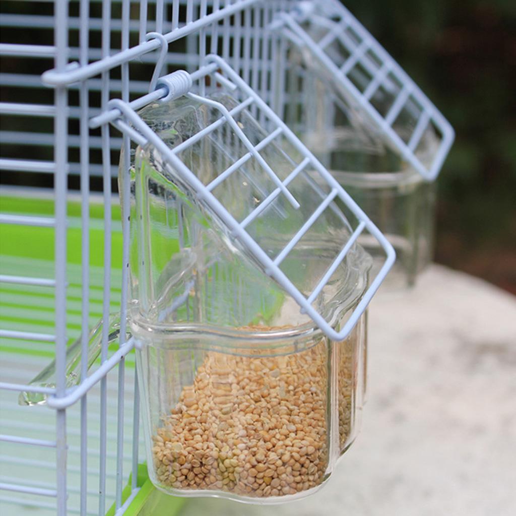 Bird Feeder for Cage Hanging Parakeet Food Water Container Cockatiel Feeding Plastic Box Transparent with Perch