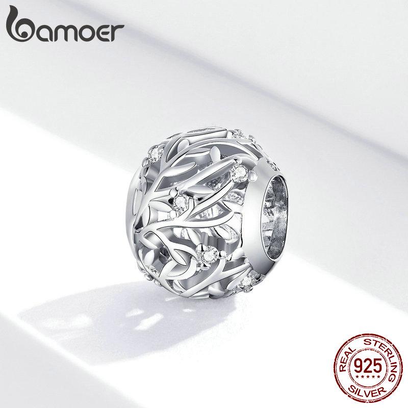 bamoer 925 Silver Metal Round Beads for Women Jewelry Making Vine Charm fit Original Bracelet DIY Jewelry BSC256