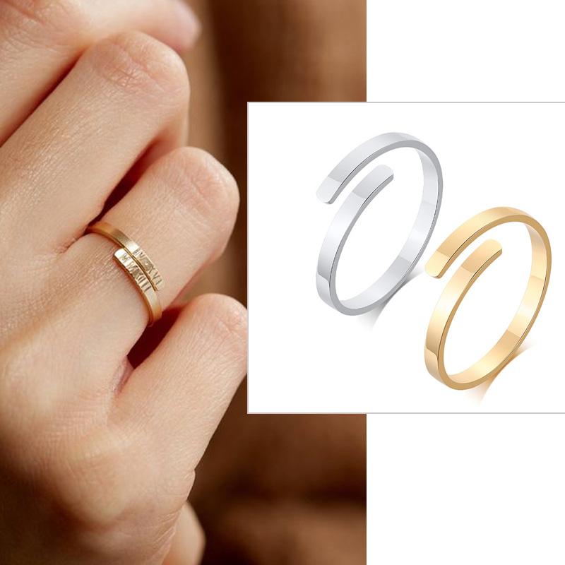 Custom Engrave Promise Ring for Women Stainless Steel Tiny Open Two Name Initial Ring 2mm Thin Gifts