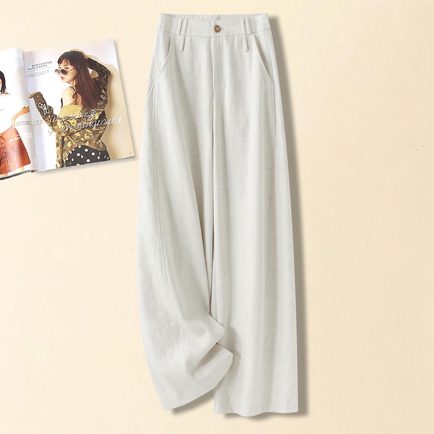 Old Money Style Linen Wide-Leg Pants: Women s Casual Elastic Waist Straight-Leg (Spring 2026) Size 28