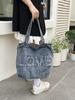 Retro Denim Embroidered Canvas Tote - Large Capacity Shoulder Bag