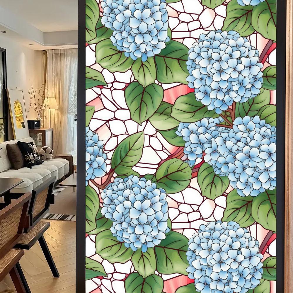 Colorful Retro Floral & Bird Static Cling Window Film - No Glue, Removable