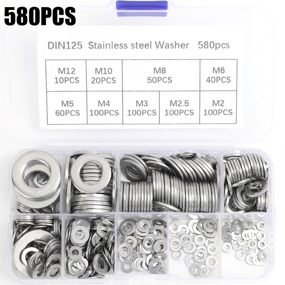 180-684Pcs Stainless Steel Washer Assortment Kits Metal Screw Flat Washers Rings Plain Gaskets Fasteners for Screws Bolts M2-M12
