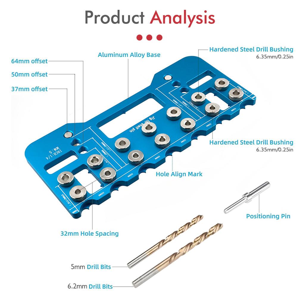 Pocket Hole Jig Kit Adjustable Handle Pitch Punch Hole Locator Multi-Purpose Shelf Pin Drilling Guide Jig for Home Door Install