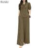 ZANZEA Women Short Sleeve Blouse and Pants Casual Two Piece Suit Sets