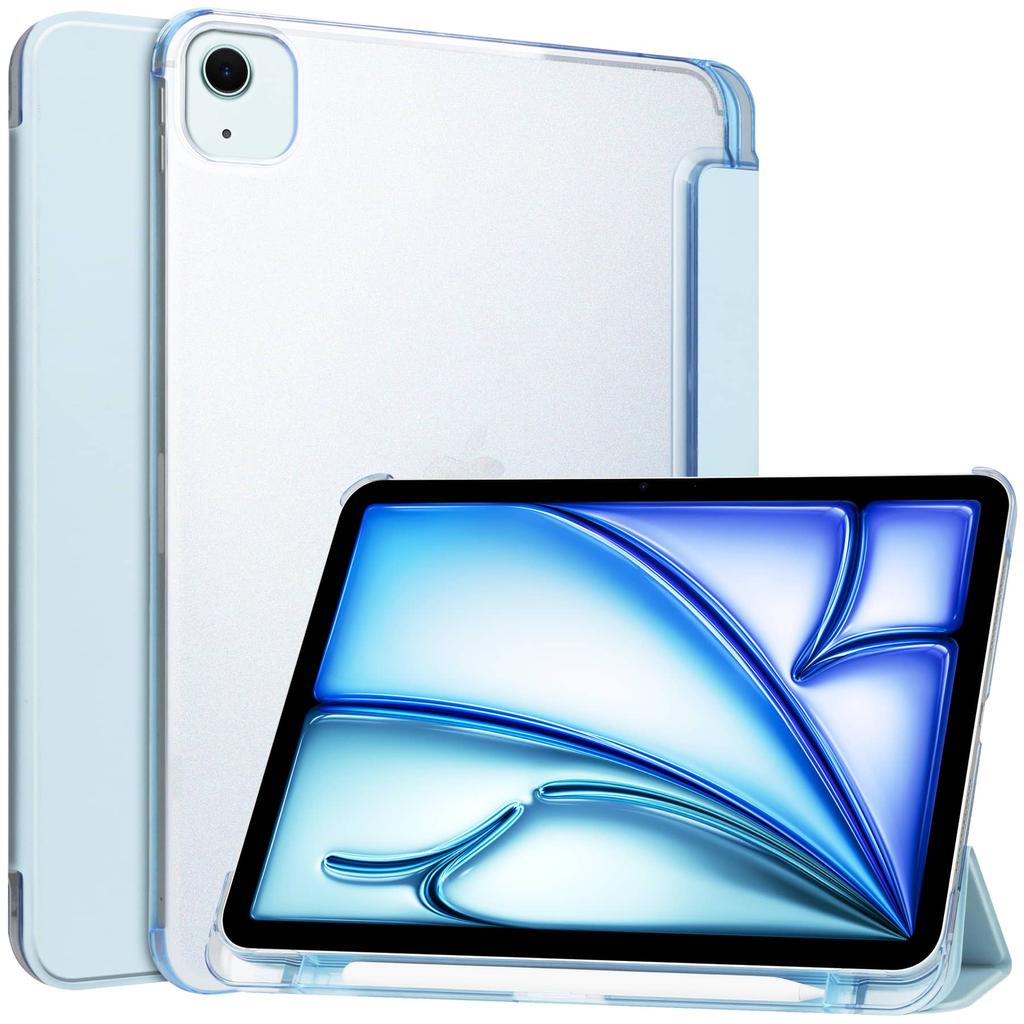 Case for iPad Air 13 M3 M2 iPad Pro 12.9'' 2018 with Pen Holder-[Tri-fold Stand + Auto Wake/Sleep],Super Thin Hard PC Clear Back