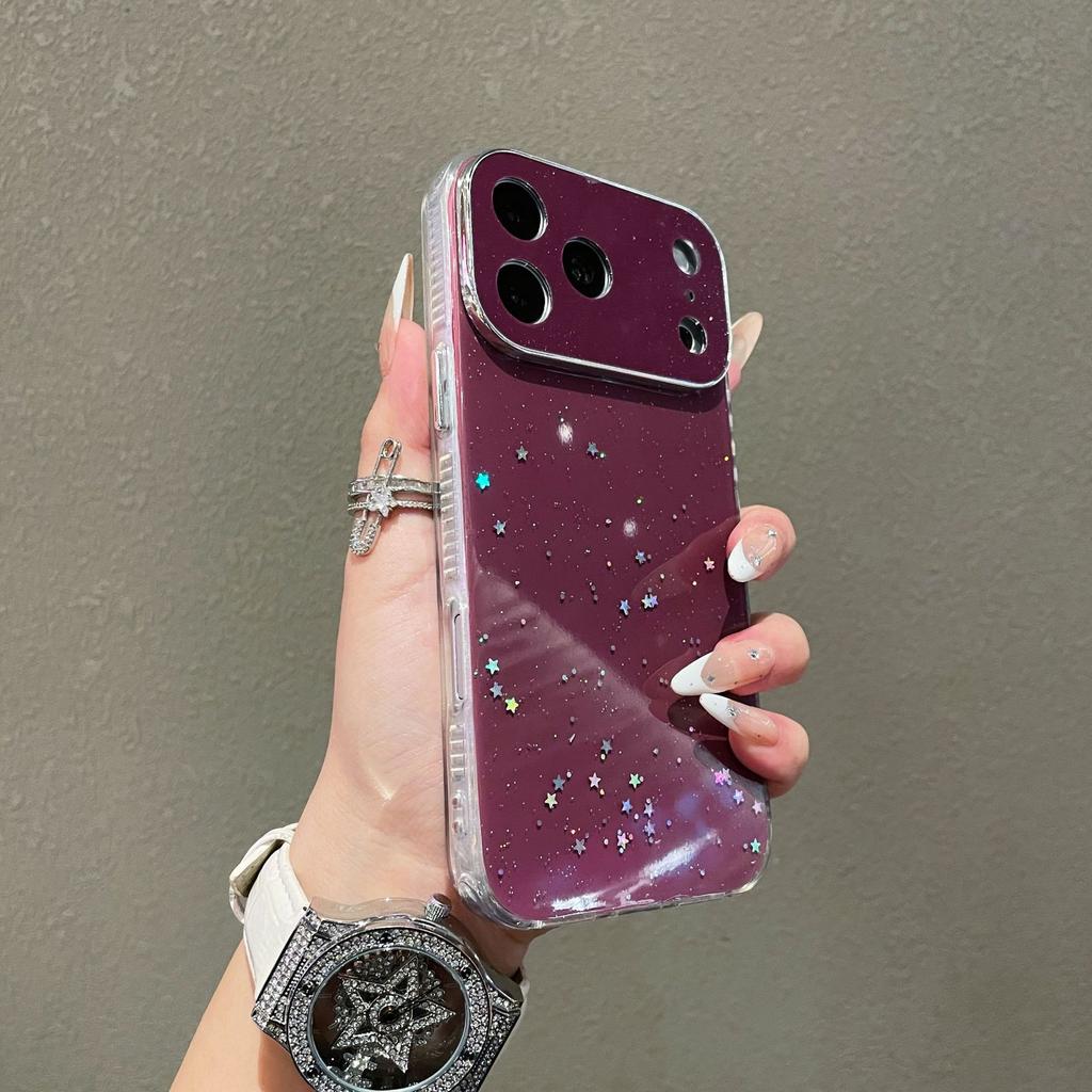 Luxury Large Window Bling Star Sequins Glitter Phone Case for iPhone 17 16 15 14 13 Pro Max Shockproof Bumper Cases Cover