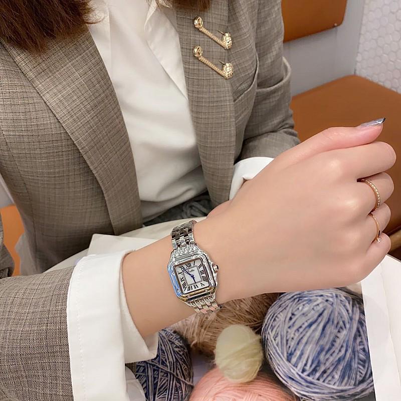 Women's Ultra-Thin Roman Numeral Square Watch with Steel Band and Waterproof Design