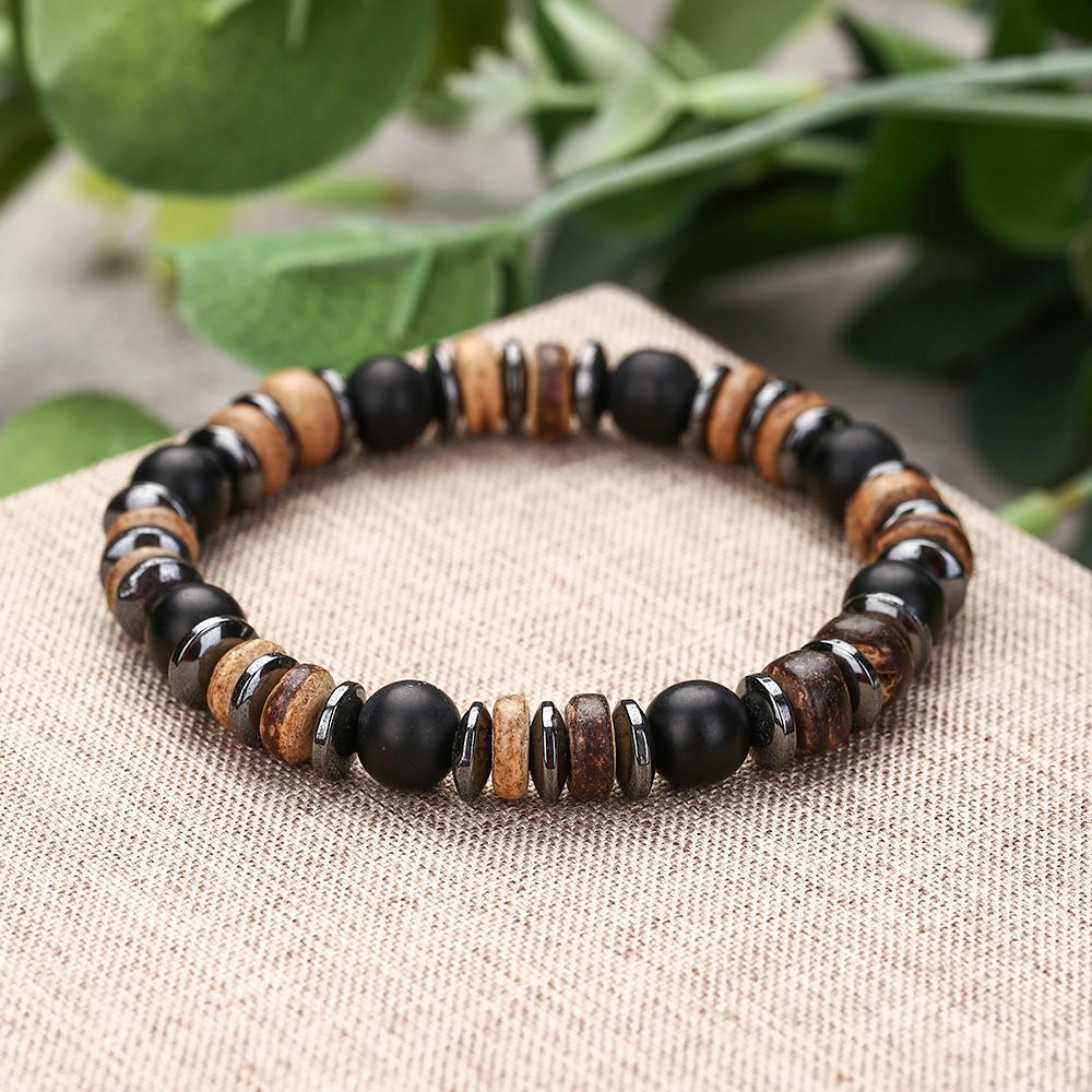 Trendy Turquoise Beaded Men's Bracelet with Black Onyx and Alloy