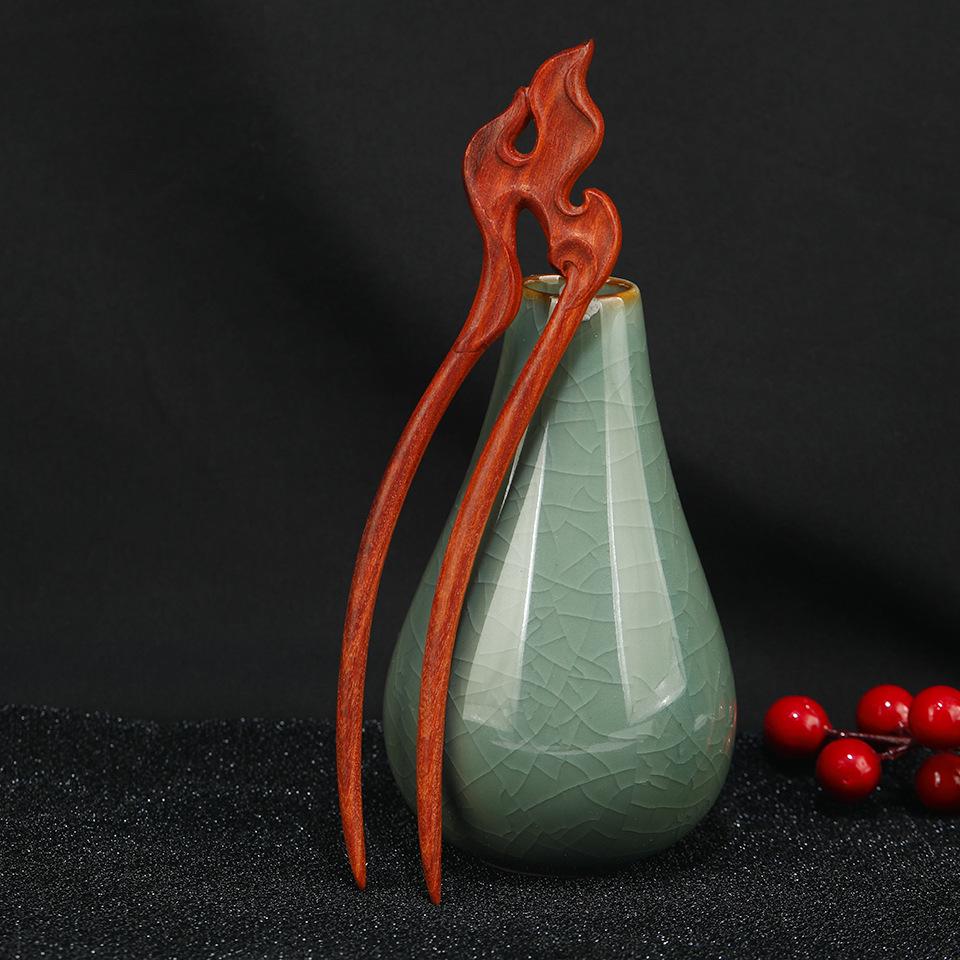 Elegantná zlatá sponka do vlasov z hodvábu a santalového dreva - Čínsky retro štýl vlasového doplnku