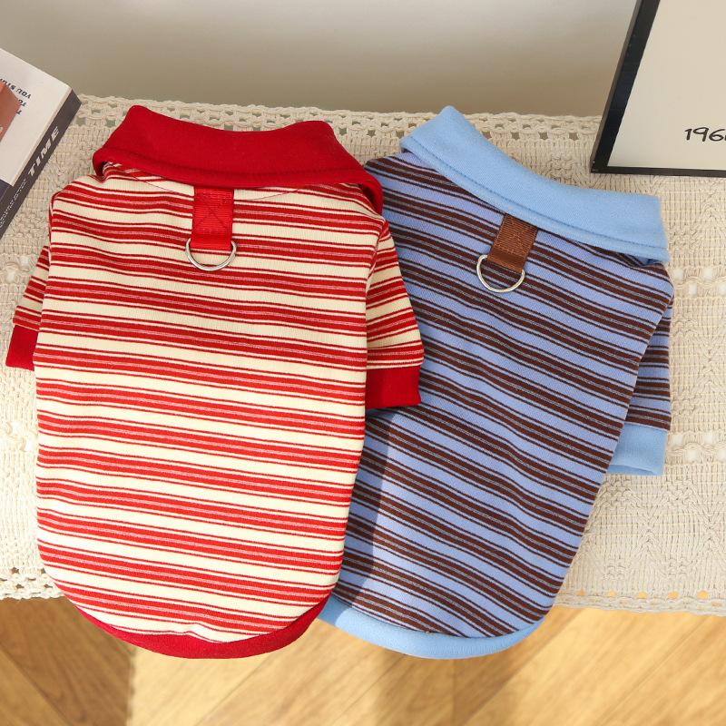 Autumn and Winter Striped German Velvet Shirts, Autumn Dog and Cat Pet Clothing, Cat Clothes, Dog Supplies, French Bulldog Teddy