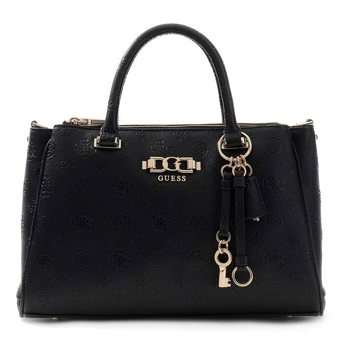 GUESS Sac à main noir pour femme - Anise Triple Compartment Satchel Black Logo 336883