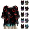 Women's Fashionable And Casual Shirt Half-sleeve Round Neck Print Cotton And Linen Blouse Top