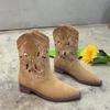 The other side is full of flowers, new western cowboy boots, embroidered hollow women's thick heel mouth, knight boots women's retro short