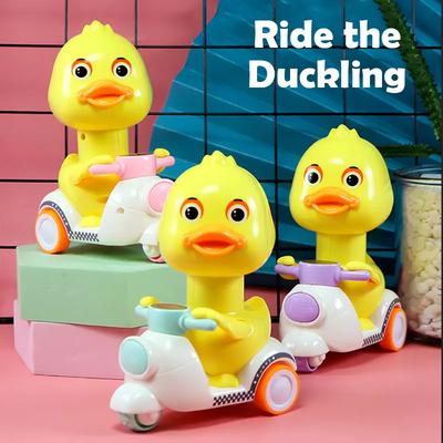 2pcs Manual Press Head Free Rotation Cute Duck Press Bike Motorcycle Anti-Collision And Anti Fall Baby Toy Children's Mini Car
