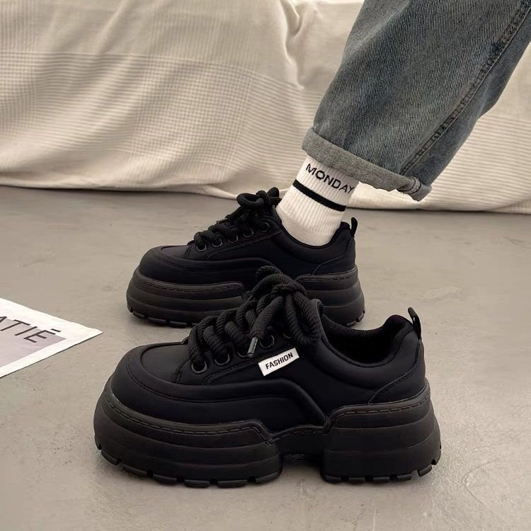 High end thick soled white shoes for women's spring versatile board shoes  new height increasing casual sports dad shoes