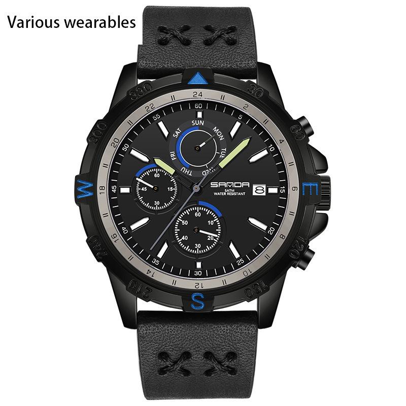New Electronic Quartz Men's Watch Outdoor Mountaineering Sports Braided Calendar Men's Watch Three Eyes and Six Needles Watch