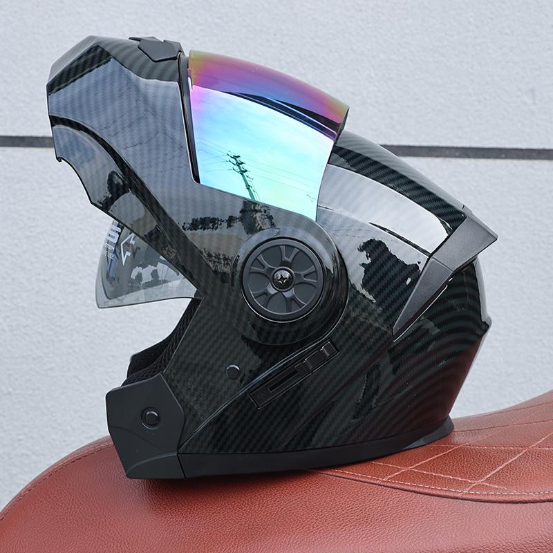 ORZ Open Face Helmet Men's and Women's Four Seasons Dual Mirror Electric Bicycle Full Helmet Tail Wing