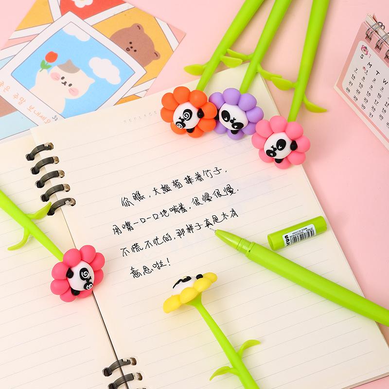 48pcs Sunflower Shape Panda Shakes Neutral Pen Comfortable Grip Stationery School Office Supplies Student Prize Gift Writing Tools Holiday Gift Novelt