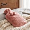 Period Pain Relief Hot Water Bag 2L Bottle with Plush Cover, Pompom Drawstring Explosion Proof Bag, Winter Warm for Hands, Feet, Stomach Reusable