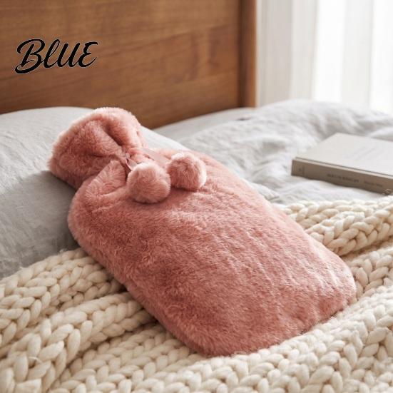 Period Pain Relief Hot Water Bag 2L Bottle with Plush Cover, Pompom Drawstring Explosion Proof Bag, Winter Warm for Hands, Feet, Stomach Reusable
