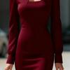Women's High Neck Keyhole Long Sleeve Bodycon Mini Dress Elegant Party Dress