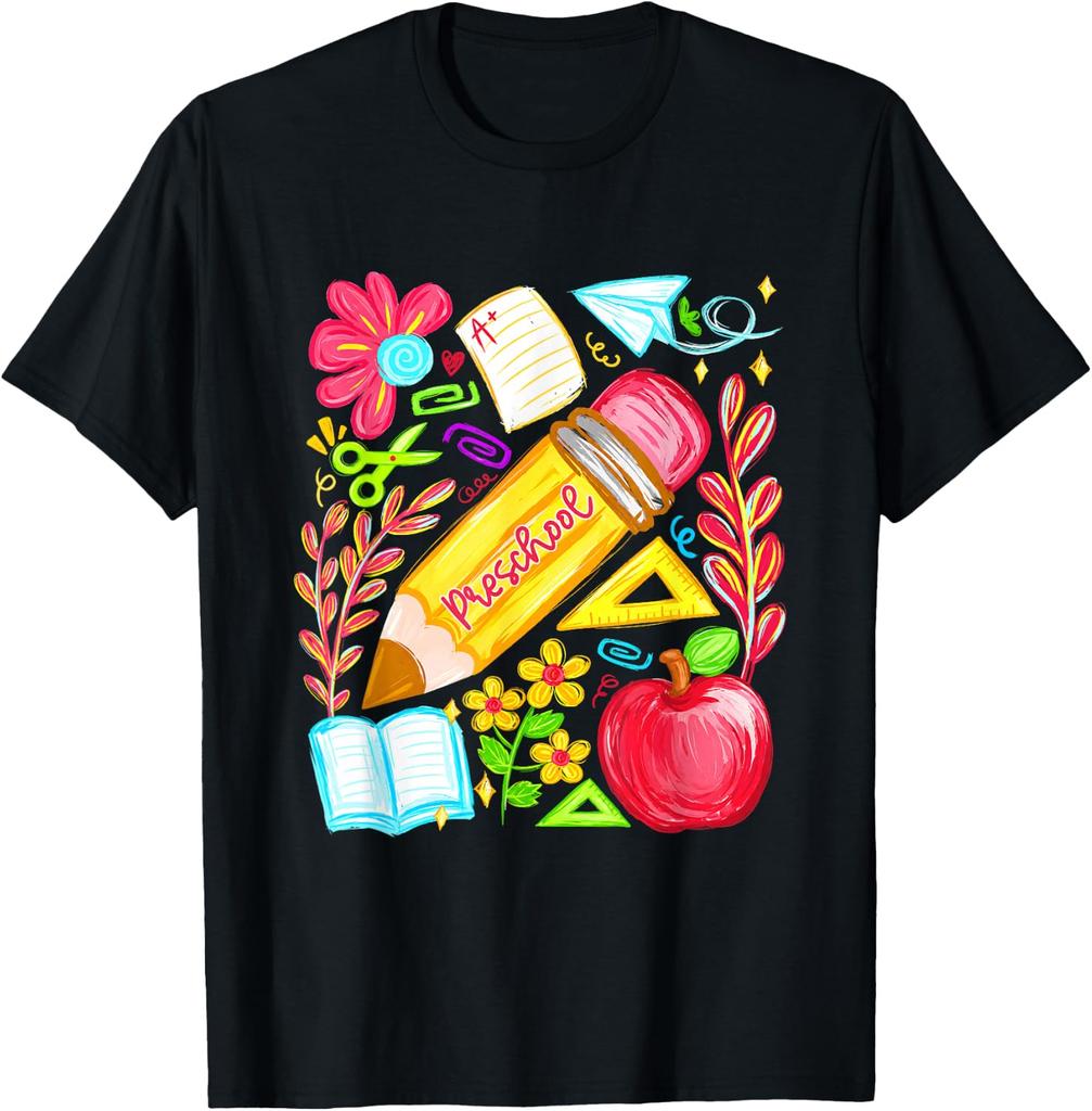 Preppy Preschool Floral Back to School Teachers Students T-Shirt