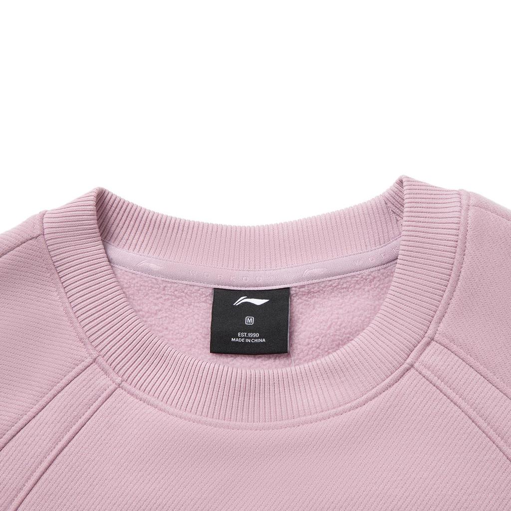 Li Ning Fitness Series Fleece Warm Lock Temperature Dry Long Sleeve Loose Round Neck Sweatshirt Women sweatshirt AWDV948-5