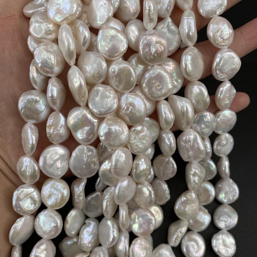 1String, Button Shape Pearls, 14-15 mm, White Natural Freshwater Pearl Beads for Jewelry Making DIY Supplies, Women's Craft Gifts 36cm