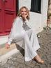 European and American women's clothing summer thin wear with sunscreen long-sleeved fashion foreign-style shirt wide-leg pants set