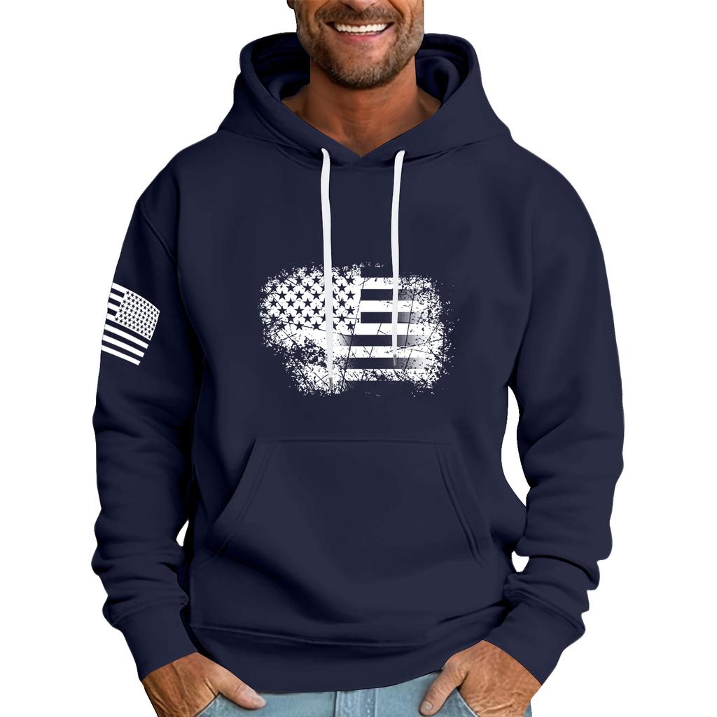 Men's Loose Flag Printed Hooded Sweatshirt Men's Casual Fashion Sports Sweatshirt