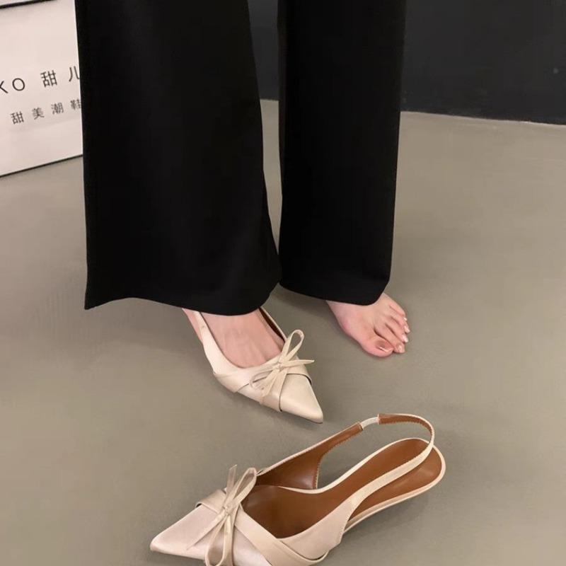 Fashion French Pointy Bow High Heels Women Thin with 2025 New Temperament Socialite Fashion Everything Comfortable Baotou Sandals