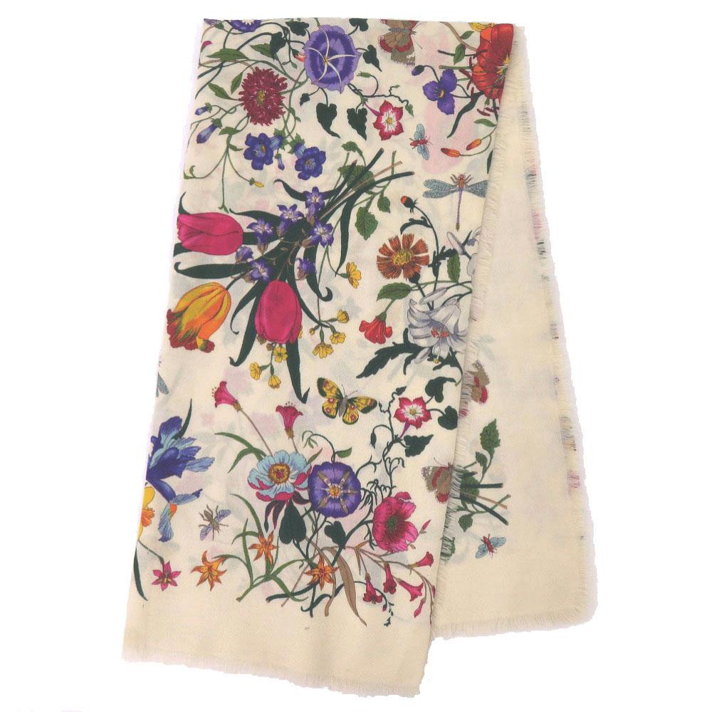 Used AUTHENTIC GUCCI Flora floral pattern Stall Creme pink wool