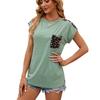 Summer Women's T-shirt Crew-neck Patchwork Leopard Pocket Short Sleeve Casual T-shirt Top