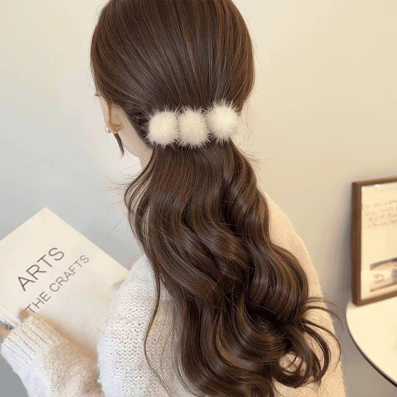 Nerz Haarklammer Banane Vertikal Flauschig Herbst Winter Hinterkopf Haarklammer Pferdeschwanz Haarklammer Kopfschmuck Zubehör