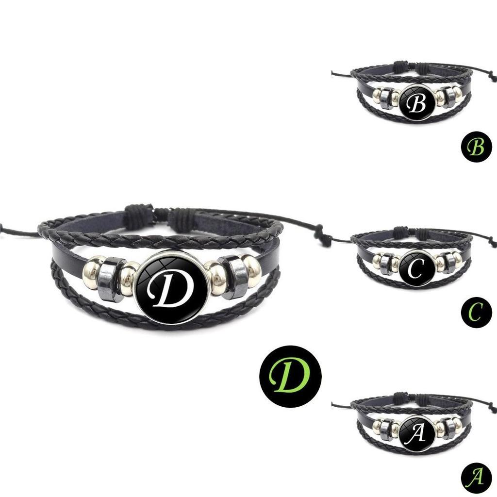 Glowing A-z Alphabet Leather Bracelet Handcrafted Multilayer Beaded String Wristband