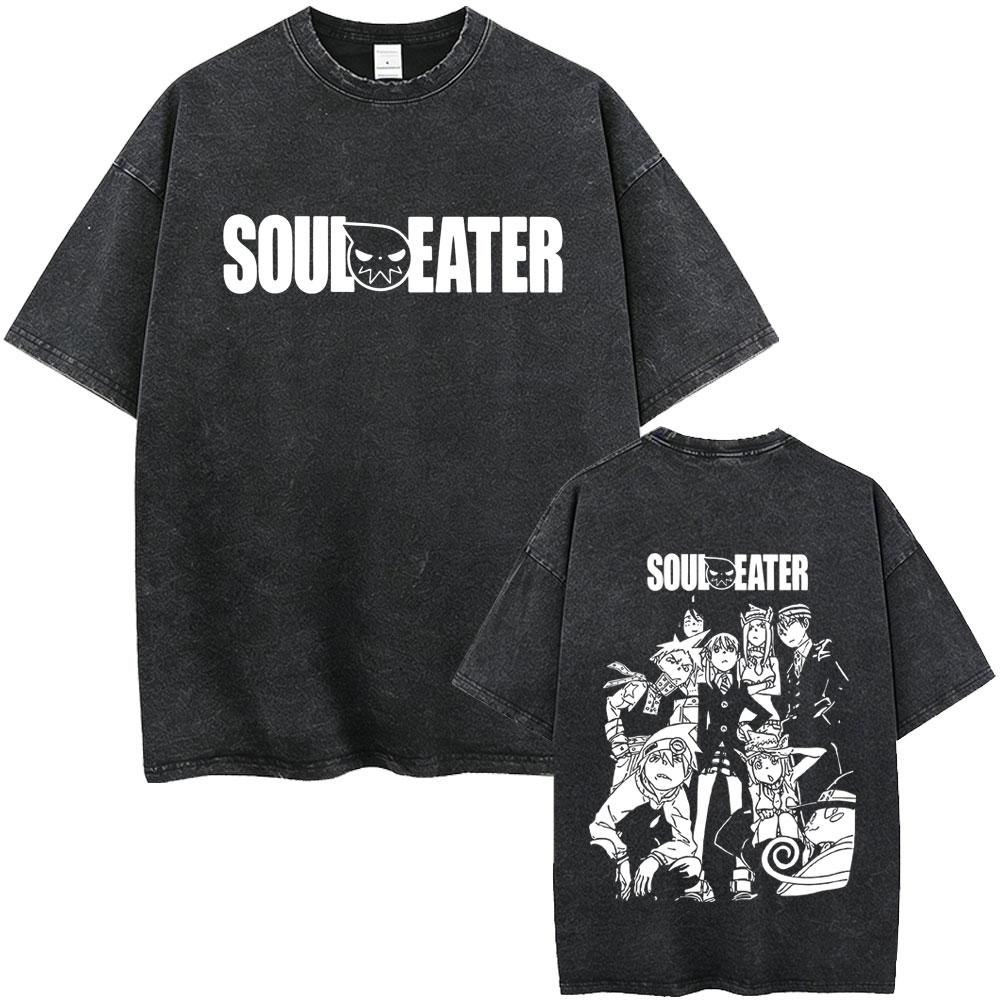 Washed Vintage Anime Soul Eater Maka Albarn Soul Evans Graphic Tshirt Mens Retro Manga T Shirts Men Cotton Oversized Tshirts