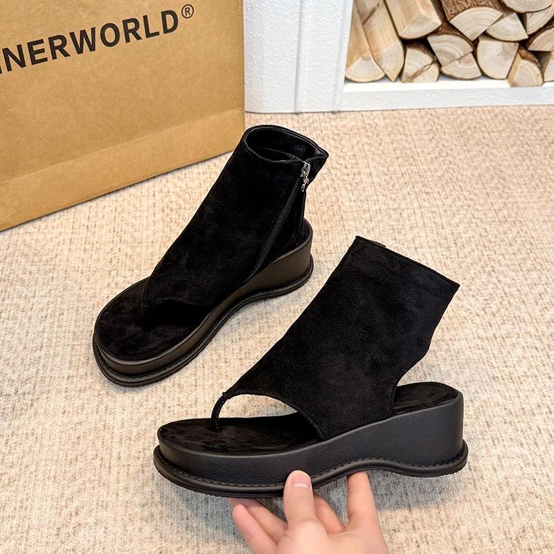 Fashion 2025Platform Flats Women's Sandals Flip Flops Clip Toe Summer Boots Wedges Shoes Fashion Casual Beach Slingback Heeled  Ankle