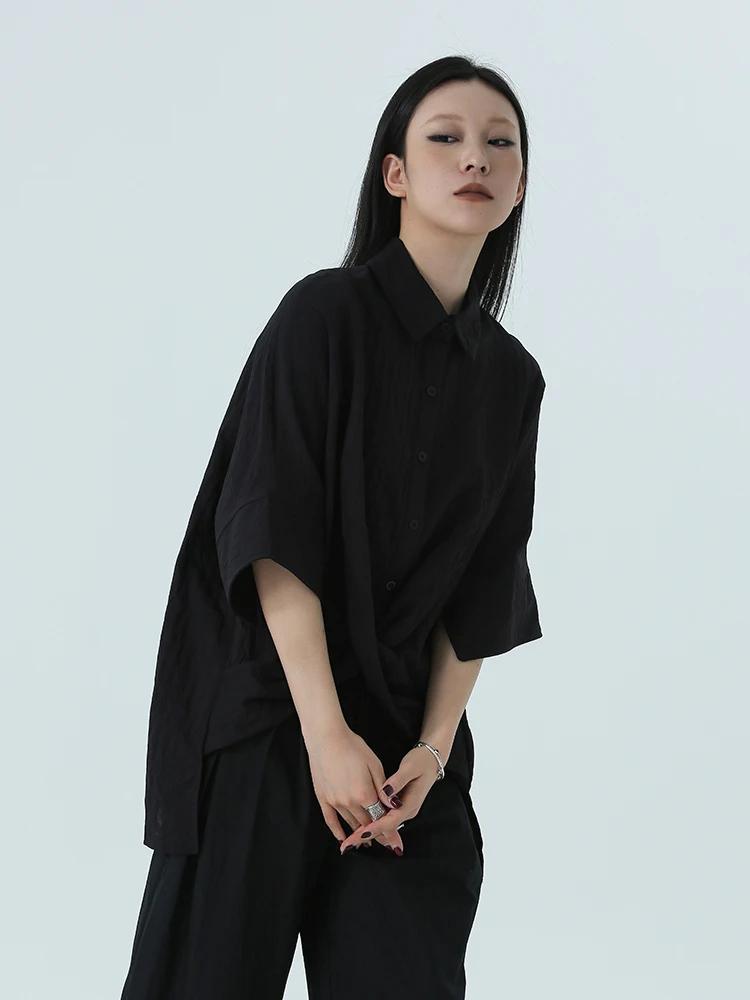 XITAO Loose Half Sleeved Turn Down Collar Shirt HQQ1046
