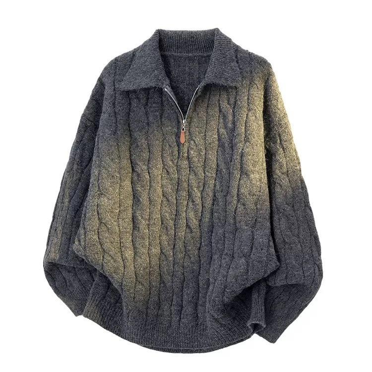 Men's Cable Knit Half-Zip Polo Neck Sweater - Thick, Warm, Trendy Autumn/Winter Pullover