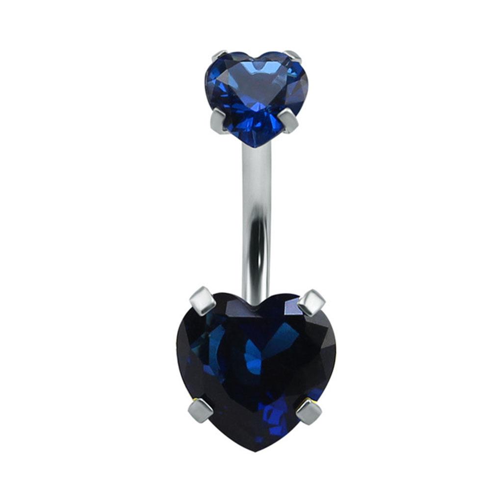 Damen Sexy Doppelherzförmiger Kristall Zirkon Bauchnabelpiercing Bar Chirurgischer Stahl Strass Körperpiercing Schmuck